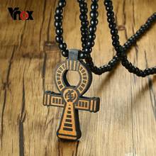 Vnox Wood Anka Cross Pendant for Men Long Necklace 35" Rosary Wooden Beaded Chain Prayer Male Faith Jewelry Casual 2024 - buy cheap