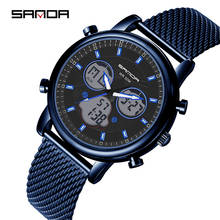 Sanda marca superior relógio analógico de quartzo digital moda esporte relógios pulseira de aço inoxidável dos homens led relógio eletrônico masculino 2024 - compre barato