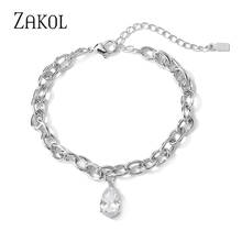 Zakol pulseira luxuosa e ajustável em forma de gota, com corrente de zircônio cúbico aaa, moda feminina, hip hop, joias para festa de casamento 2024 - compre barato