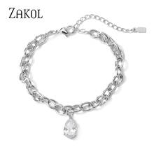 ZAKOL-pulsera de Zirconia cúbica para mujer, brazalete ajustable de lujo con gran gota de Agua AAA, joyería para fiesta de boda, Hip Hop 2024 - compra barato