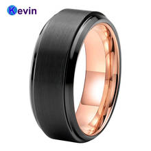 Tungsten Carbide Ring Mens Wedding Band Black Rose Gold Color Stepped Beveled Edges With Comfort Fit 2024 - buy cheap