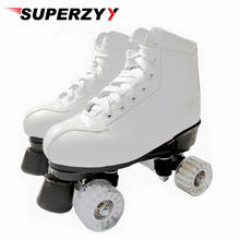 Double Row Roller Skates Shoes Womam Men Adult Artificial Leather Outdoor Patins With Transparent PU Wheels 2024 - buy cheap