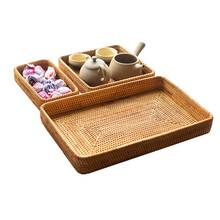 Natural Rattan Storage Basket Rectangular Wicker Woven Food Fruit Candy Bread Organizer Bathroom Living Room Decoration S/M/L 2024 - buy cheap