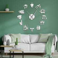 Cheese and Wine Modern Kitchen Art Stickers DIY Giant Wall Clock Alcoholic Drink Pub Bar Sign Cork Screw Decorative Wall Watch 2024 - buy cheap