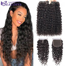 Beaudiva Hair Water Wave Bundles With Closure Curly Brazilian Human Hair Bundles With Closure Mink Brazilian Hair Weave Bundles 2024 - buy cheap