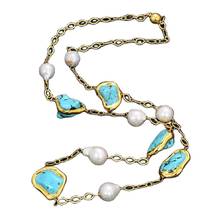 32 "белый Кеши жемчуг синий T1urquoise желтый позолоченный длинное ожерелье 2024 - купить недорого