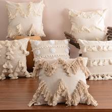 Beige Tassels Handmade Geometric Embroidery Cushion Cover Home Decor Pillow Cover 45x45cm Living Room PillowCase Pillow Sham 2024 - buy cheap