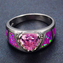 Anillo de piedra de ópalo de fuego rosa para mujer, triángulos de colores de plata únicos, sortija de boda, anillos de compromiso 2024 - compra barato