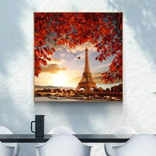 Pintura al óleo abstracta de paisaje romántico, ciudad, pareja, torre de París, lienzo impreso, cuadro de pared para sala de estar sin marco 2024 - compra barato