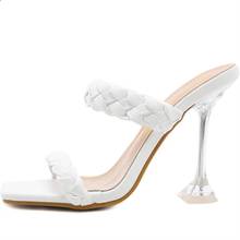 Сланцы NEWDISCVRY женские, прозрачные туфли на необычном высоком каблуке, модный дизайн, тапочки с открытым носком, лето 2021 2024 - купить недорого