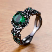 Anillo de oro negro Vintage para mujer, sortija de circonia redonda verde, estrella, flor, piedra de cristal de lujo, regalos para el día de la madre 2024 - compra barato