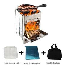 Kit 5 em 1 de fogão a lenha portátil de aço inoxidável para acampamento ao ar livre, cozinha, churrasco, jardim, dobrável 2024 - compre barato
