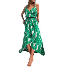 Vestido de verão feminino, roupas de praia, vestido longo, lindo maxi vestido feminino, vestido de festa boho, vestidos com estampa de folhas verdes, 2020 2024 - compre barato