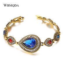 Wbmqda Boho Blue Water Drop Stone Charm Bracelet Mosaic Crystal Gold Bracelets For Women Indian Accessories Vintage Jewelry 2024 - buy cheap