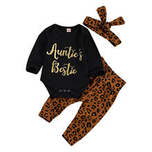 Conjunto de 3 piezas para recién nacidos, Body de manga larga con estampado de letras, pantalones de leopardo y Diadema, de 0 a 18 meses, Otoño, 2020 2024 - compra barato