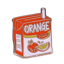 Caja de zumo de naranja, alfiler de esmalte duro, bebida cítrica, leche, cartón, regalo bonito de Anime 2024 - compra barato