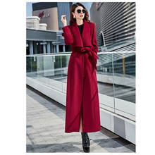 Autumn Winter Wine Red Long Wool Trench Coat With Belt Women Warm Cashmere Elegant Windbreaker Outerwear Casaco Feminina 2024 - buy cheap