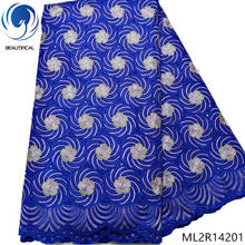 BEAUTIFICAL Nigerian cotton fabrics New arrival embroidery flowrs swiss lace fabric 5yards blue dry cotton lace fabric ML2R142 2024 - buy cheap