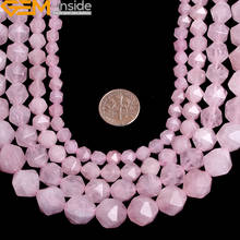 Contas facetadas naturais de 6-12mm, contas de cristal quartzs rosa para fazer joias, colar pulseira 15 polegadas diy 2024 - compre barato