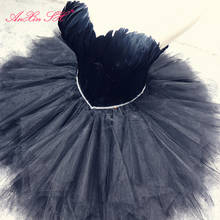 Anxin sh vestido de princesa com penas pretas, vestido noturno elegante, sem alças de cristal, com rendas, para palco, vestido pequeno preto 2024 - compre barato