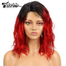 Trueme-Peluca de cabello humano brasileño Remy, pelo corto con ondas naturales, parte lateral frontal, de encaje, a la moda, para Cosplay, ombré 1B/rojo 2024 - compra barato