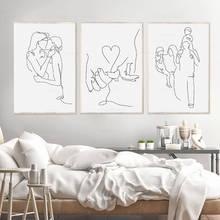 Carteles de dibujo de línea de arte familiar de mano de amor, arte de pared minimalista de beso abstracto, pintura impresa en lienzo, imágenes decorativas modernas 2024 - compra barato