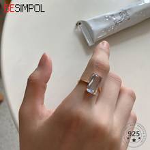 Besimpol Real 925 Sterling Silver Ring Minimalist Style Rectangle Zircon Ring for Women Fashion Simple Ring Fine Jewelry Gifts 2024 - buy cheap