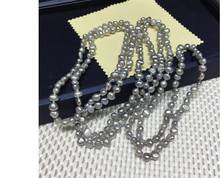 80cm 125cm 160cm 200cm 30'' 50'' 63'' 78'' 6x7mm gray real pearl necklace flat baroque Freshwater PEARL Women Jewelry 2024 - buy cheap