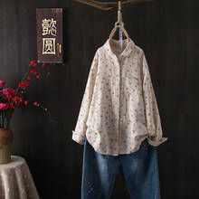 Novidade blusas femininas estilo artes manga comprida camisas soltas estampa floral vintage de linho de algodão tops blusas casuais s479 2024 - compre barato