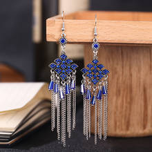Ethnic Blue Crystal Geometry Earrings For Women Classic Long Chain Tassel Wedding Earrings Jewelry Hangers 2024 - buy cheap