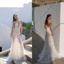 Mermaid 2020 Wedding Dresses Lace Appliques Jewel Neck Trumpet Wedding Dress Sweep Train Backless Plus Size Robe De Mariee 2024 - buy cheap