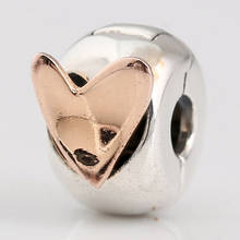 Original rosa ouro dois-tom livre coração clipe rolha contas caber 925 prata esterlina charme pulseira jóias diy 2024 - compre barato
