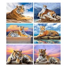 Canvas Size 5d Diamond Painting Tiger Mosaic Sunset Wall Art DIY Diamond Embroidery Cross Stitch Animal Handmade Gift 2022 - buy cheap