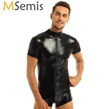 MSemis Mens Male Bodysuit Underwear Faux Leather Lingerie Zipper Thong Leotard Bodysuit Evening Parties Nightclub Bodystocking 2024 - buy cheap