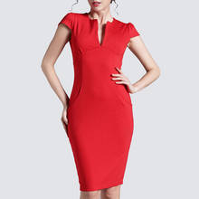 Vestido casual feminino de verão 521, vestido sexy vermelho preto profundo em v para trabalho e escritório, bainha lápis para festa e escritório, primavera 2024 - compre barato
