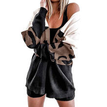 Cardigã com costura de leopardo, casaco longo de outono feminino casual vintage 2024 - compre barato