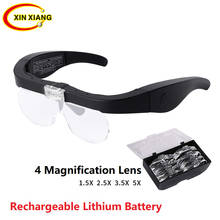 Rechargeable Headband Magnifier For Embroidery Reading Magnifier 1.5X 2.5X 3.5X 5X Magnifying Glass With Led Light Jewelry Loupe 2024 - buy cheap