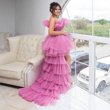 Robe de soiree Hi Low Prom Gown Dresses Tiered Tulle Train Cocktail Gowns Formal Dress Long Ruffled Strapless Vestido de festa 2024 - buy cheap