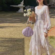 Junelove vestido floral feminino de festa, vestido vintage elegante com manga lanterna doce 2021 vestido de verão com babados coreano 2024 - compre barato