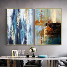 Abstract Golden Blue Modern Art Oil Painting On Canvas Wall Decor Posters And Prints Nordic Picture Cuadros For Living Room 2024 - buy cheap