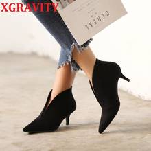 XGRAVITY New 2022 V Cut Ladies Boots Fashion High Heel Pumps Sexy Ladies Ankle Boots Fashion Women Short Boots Lady Shoes Girls 2024 - buy cheap