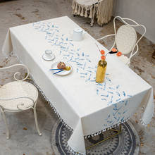 Mantel de lino decorativo con plumas bordadas, impermeable, a prueba de aceite, grueso, Rectangular, para mesa de té y cena de boda 2024 - compra barato