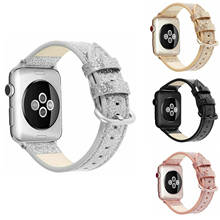 Pulseira de couro pu brilhante de glitter, pulseira para apple watch series 5 4 3 2 1 44mm 40mm 38mm 42mm 2024 - compre barato