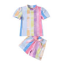 Lioraitiin 0-24m bebê recém-nascido menina listra manga curta camiseta e bowknot shorts para fotografia festa de aniversário 2 pçs 2024 - compre barato