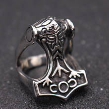 Viking Mjolnir Thor's Hammer Trinity Knot Ring Mens Nordic Rune Stainless Steel Punk Rock Rings Male Amulet Jewelry 2024 - buy cheap