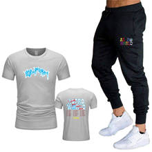 Костюм ASTROWORLD мужской летний с принтом, модная спортивная футболка с коротким рукавом и спортивные штаны для отдыха, 2021 2024 - купить недорого
