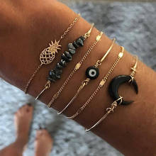 Juego de 6 unidades de cuentas de Luna y ojo malvado para Mujer, Pulseras de piña y piedra, abalorio de oro, pulsera, joyería, bisutería para Mujer 2024 - compra barato