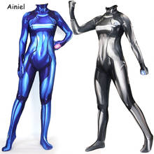 Samus Aran-Disfraz de Zero Metroid para mujer y niño, mono de LICRA con estampado 3D, Zentai, negro y azul, para Cosplay y Halloween 2024 - compra barato