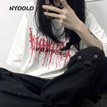 Уличная одежда NYOOLO в стиле Харадзюку С буквенным принтом, футболка в стиле панк с коротким рукавом, женская одежда, летняя свободная футболка с круглым вырезом в стиле хип-хоп, топы 2024 - купить недорого