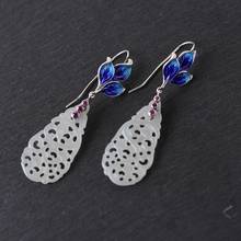 FNJ Hollow Jade Enameling Flower Earrings 925 Silver Original Pure S925 Sterling Silver Drop Earring for Women Jewelry 2024 - buy cheap